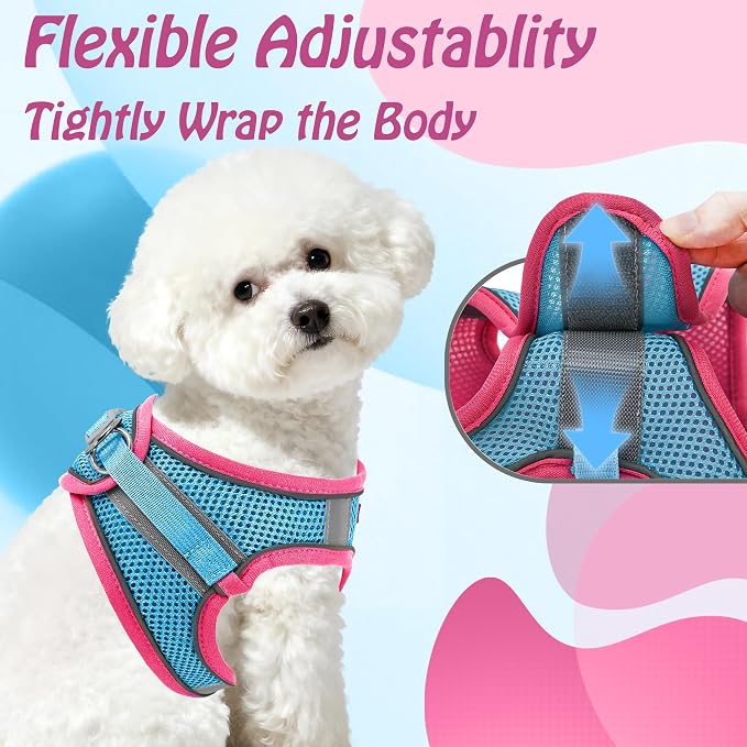 AIITLE Dog Harness and Leash Set, Step-in Puppy Pet Vest, Hot Pink M | Breathable Mesh, Adjustable Fit, Reflective Design, Padded Leash Handle, for Small-Medium Dogs & Cats, Walking, Training - Image 5