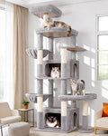 Globlazer 75in Sturdy Cat Tree Tower for Indoor Large Cat, S75, Light Grey | Multi-Level Heavy Duty Cat Tower with Scratching Post, Oversized Condos & Perches for Big Cats, Large Baskets, Enlarged Base by Globlazer