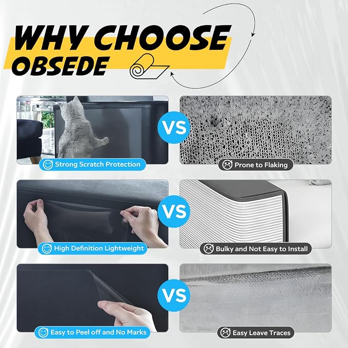 OBSEDE Cat Scratch Furniture Protector, Clear Adhesive Film Roll, 2 Pack | Thickened Vinyl, Strong Adhesive Backing, Transparent Design, Double Roll Set, Easy Cut Application, Fits Sofas Chairs Tables - Image 3