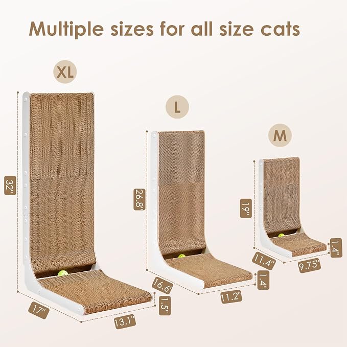 EHEYCIGA Cardboard Cat Scratcher for Indoor Cats, 32 Inch, White | L Shaped Scratching Post, Vertical Cat Scratching Board with Ball Cat Toy, Furniture Protector, Extra Large Cat Scratch Pad - Image 6
