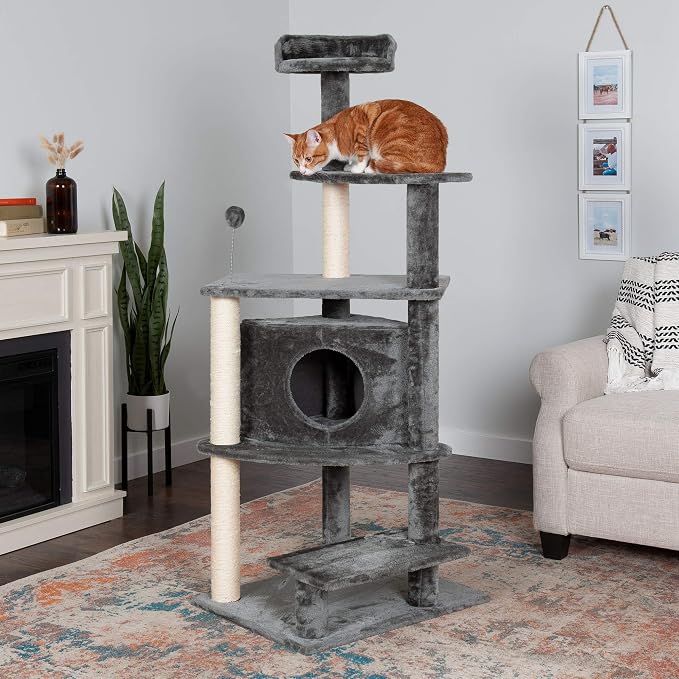 Furhaven 59.8" Tall Cat Tree for Indoor Cats, Ft. Sisal Scratching Posts, Condo, & Toys - Tiger Tough Platform House Interactive Playground Tower - Gray, One Size - Image 2