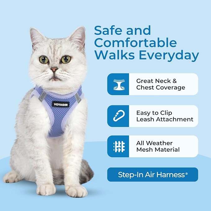 Voyager Step-in Air Cat Harness & Leash Set - Lavender, M | 15 - 17" in Chest, Reflective Bands, All Weather Breathable Air Mesh, Cats Compatible, Fast Drying - Image 2