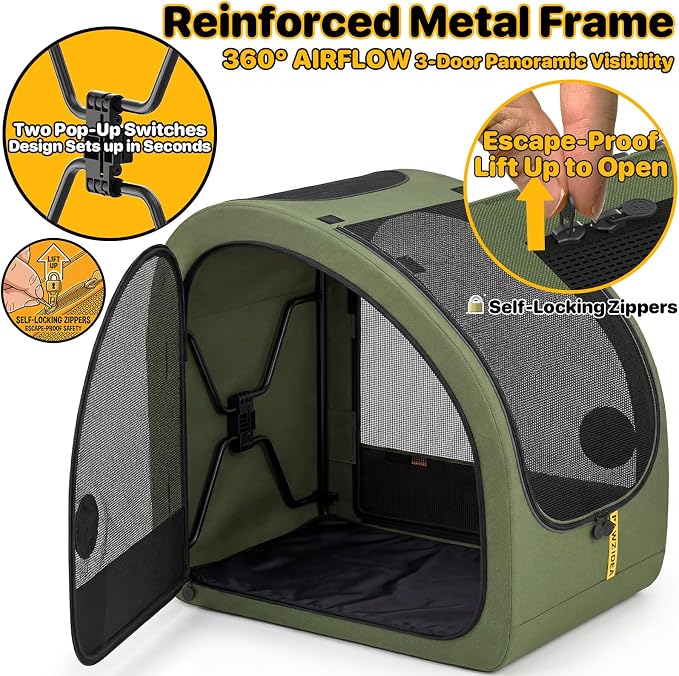 PAWZIDEA Portable Dog Crate for Car Travel, Medium & Large Dogs Up to 80lbs | Soft-Sided Dog Car Kennel for Backseat, Secures Seatbelt & Headrest Strap, Collapsible Enclosed Car Seat Carrier, Chew-Proof - Image 7