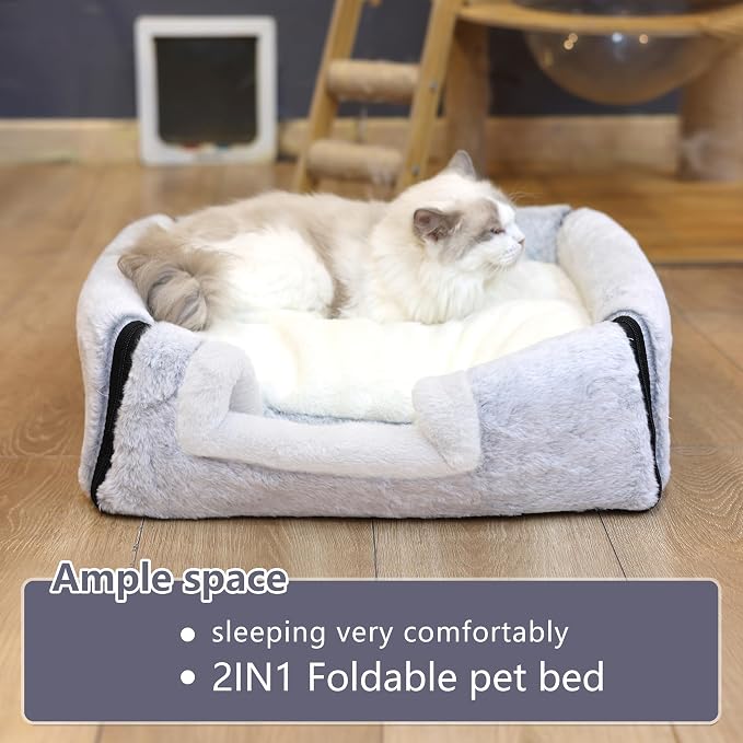 cat Bed cave-cat beds for Indoor Cats,Soft and Comfortable Cute Pet Bed，cat House,with Removable Washable Cushioned Pillow,Enclosed cat Bed,Kitty pet hut、Hideaway,Small Large Dog Tent (Grey) - Image 3