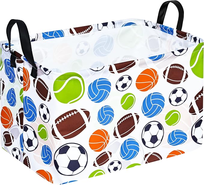Football Storage Basket Empty, Waterproof Football Storage Bins Organizer, Foldable Closet Shelf Baskets with Handles for Home Office Dorm Closet Shelf by Unknown