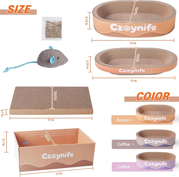 3PCS Cat Scratcher Cardboard, Oval Cat Scratch Pad Bowl Nest for Indoor Cats, Round Cat Scratching Board Corrugated Lounge Cat Bed, Furniture Protector for Couch (Brown, 17 * 11.5 in) - Image 3