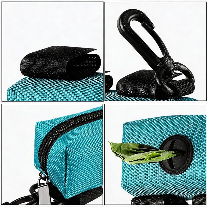 Dog Waste Bag Dispenser Pet Poop Bags Holder for Doggie Waste Bags Dispensers Soft Fabric Zipper Small Doggy Puppy Pouch for Leash Accessory Attachment with Carrier,Green - Image 4