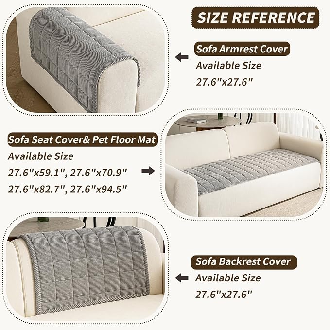 Couch Covers for Dogs, Non Slip Washable Pet Couch Covers for Sofa | 27.6”x27.6” Light Grey Soft Velvet Sofa Covers for Arm rest Backrest, Couch Protect Against Pet Hair, Scratches & Stains - Image 3