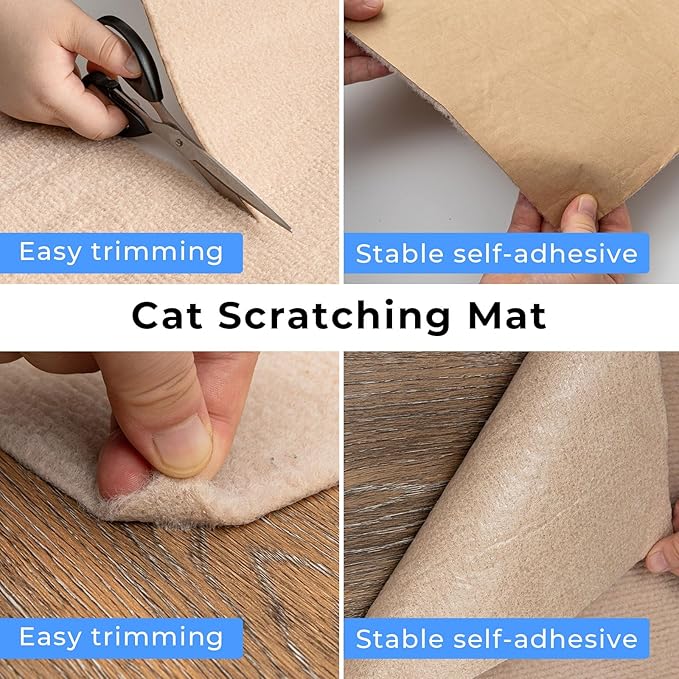 Cat Carpet remnants Cat Scratching Mat Trimmable Self-Adhesive Carpet DIY Climbing Scratcher Scratch Furniture Protector Covering Posts (78.7" x 15.8" Beige) - Image 3