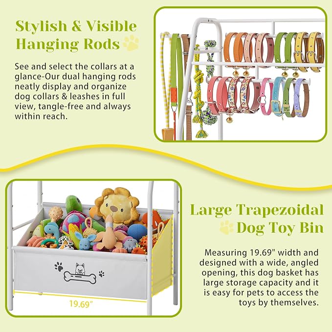 Large Dog Toy Basket with Dog Storage Organizer, Trapezoid Dogs Toy Bin Box with Collar Leash Holder Hook, Toy Holder Chest Pet Storage Cabinet for Living Room, Dogs Essentials for Pet Lovers Gift - Image 5