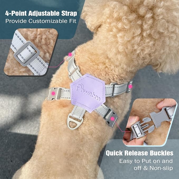 Pawaboo Small Dog Harness and Leash Set, Puppy Harness X-Frame Adjustable | Dog Vest Harness for Small Medium Sized Dogs No Pull No Choke, Soft Breathable Pet Harness for Walking Outing, S,Purple Plaid - Image 4