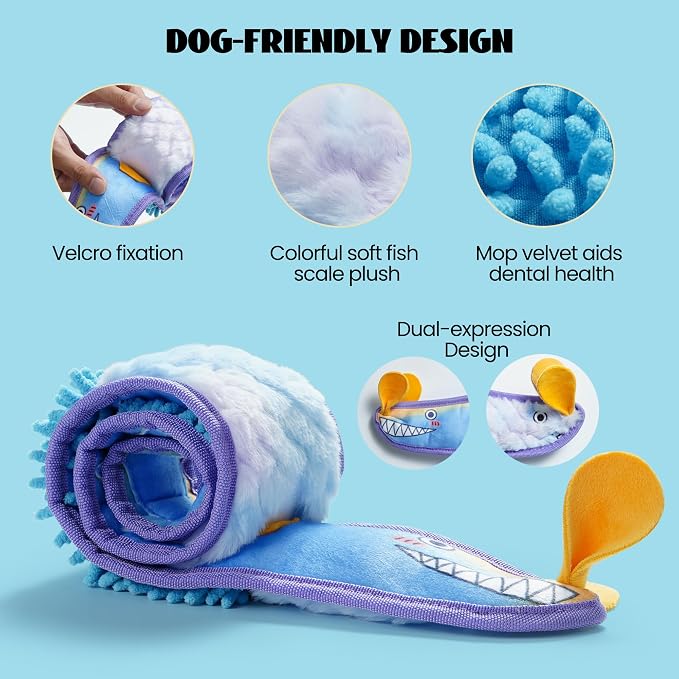 Nocciola EEL Squeaky Dog Toy, Tough No Stuffing Toy for Tug of War, Puppy Interactive Puzzle Fun to Keep Them Busy, Cognitive Crinkle Dog Toy for Large Medium Small Breed, Blue&Yellow - Image 3