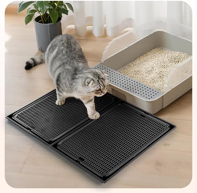 2Pack Cat Litter Box Step, Cat Litter Catcher, Expandable Interlock Litter Mat, Washable Easy Clean, Waterproof & Urine Proof, Black - Image 7