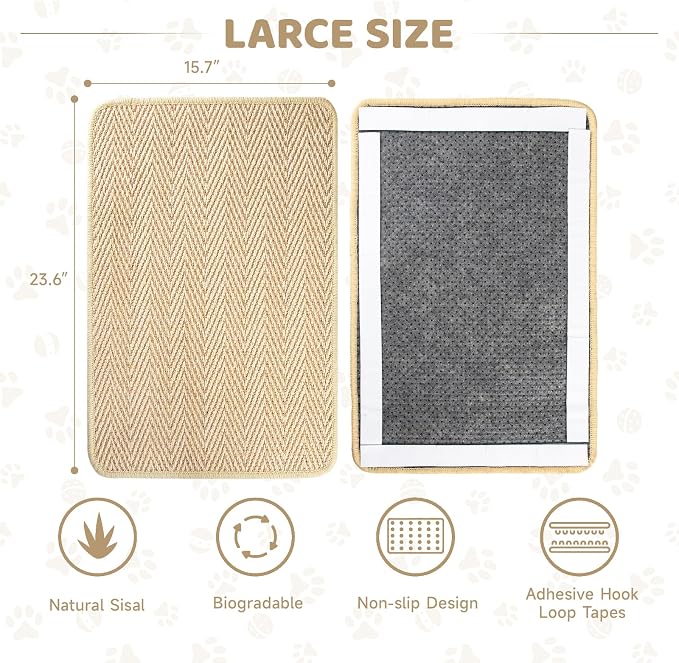 Cat Scratch Furniture Protector Pad Sisal Mat for Couch Scratching Board | 2 Packs, 23.6" x 15.7", with Catnip, Natural Sisal, for Indoor, Hallway - Image 2