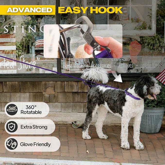 Fida Heavy Duty Dog Leash for Medium Large Dogs, 4 FT, Dual Padded Handles | Traffic Handle for Close Control, Advanced Easy Snap Hook, Reflective, Strong Nylon Webbing for Daily Walks Training, Purple - Image 4