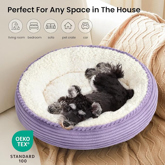 Love's cabin Round Donut Cat and Dog Cushion Bed, 24in Pet Bed for Small or Medium Dogs, Anti-Slip & Water-Resistant Bottom, Soft Durable Fabric Pet Beds, Washable Calming Cat Bed Violet - Image 6