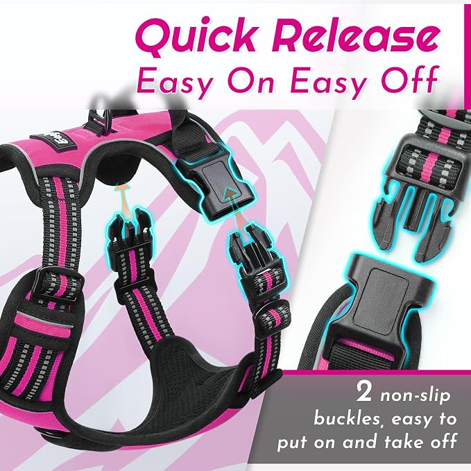 Eagloo Dog Harness for Large Dogs, No Pull Pet Vest with 2 Leash Clips | No Choke with Handle, Adjustable Comfort Fit, Reflective Strips, Easy Walking Control, Rose Red, X-Large - Image 5