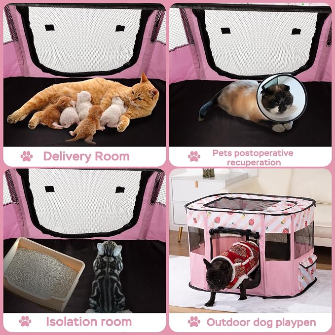 Dog and CAT pop Play Pen,Pets Houses for Dogs and Cats,Indoor&Outdoor Exercise Pen Dog Tent Puppy Playground Large (L, Pink) | Portable Dog Kennel with Upgrade Breathable Mesh，Sturdy Kitten Playpen Indoor & Outdoor for Rabbit or Small Animals，Pink - Image 9