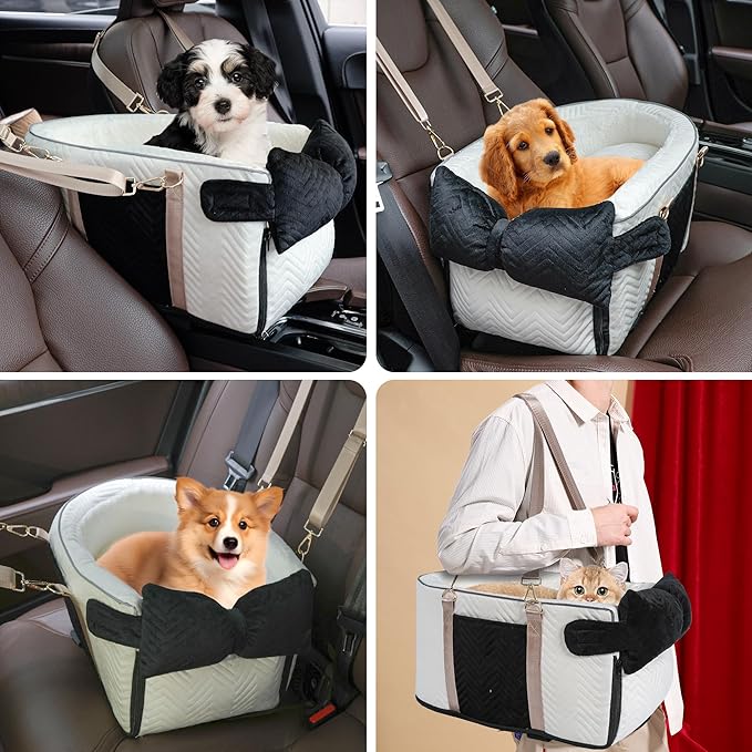 Dog Car Seat for Small Dogs Adjustable Portable Center Console Dog Car Seat Removable Cat Booster Cars Seats - Safety Belt with Cushion Anti-Collapse for Puppy Kitten Up to 15 Lb - Image 6