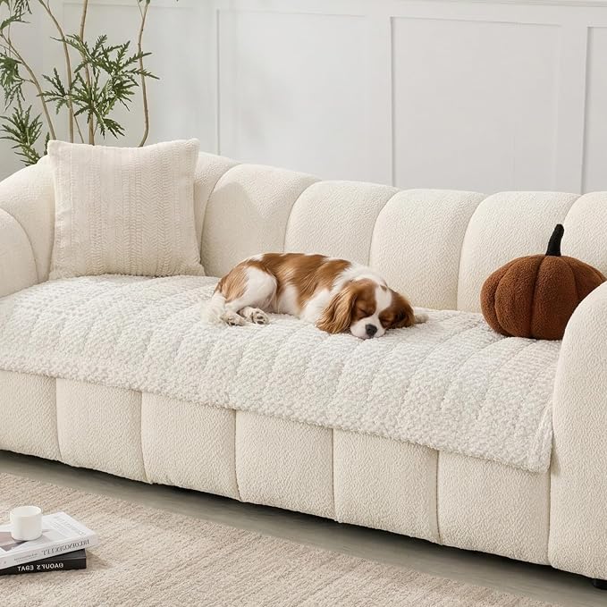 Waterproof Sofa Covers for Pets, Non Slip Fuzzy Couch Cover, Dog Furniture Bed Protector, Soft Plush Sofa Slipcover (Beige, 29"x71") - Image 2
