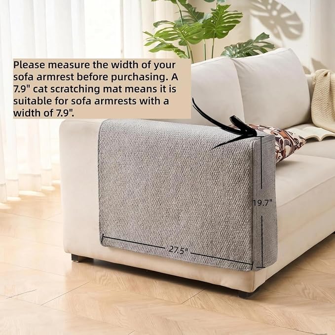 SHENGOCASE Cat Scratch Pad for Couch Sofa Armrest, Carpet Scratcher Cover, Corner Protector, Grey (10.2") - Image 3