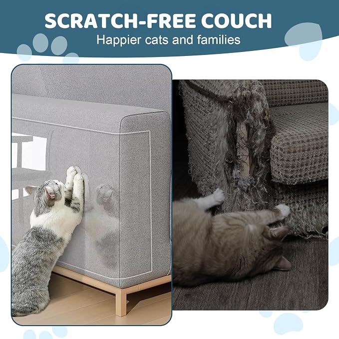 Transparent Cat Scratch Furniture Protectors 12x196.8in Scratch Guards | transparent guards, heavy-duty anti-scratch, safe for leather, fabric, wood, peel-and-stick, residue-free removal - Image 5