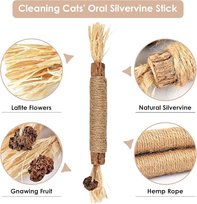 Bissap 10 PCS Silvervine Chew Sticks for Cats, Catnip Chew Sticks Cat Toys for Indoor Cat Kitten Teeth Grinding Interactive Feather Toys for Aggressive Chewers Dental Care - Image 3