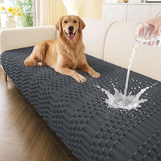 Smiry Waterproof Couch Covers for Dogs Washable, Non Slip Pet Sofa Cover | Plush Scratch Resistant Flannel Furniture Protector for Dogs, Dark Grey, 36" x 94.5" by Smiry