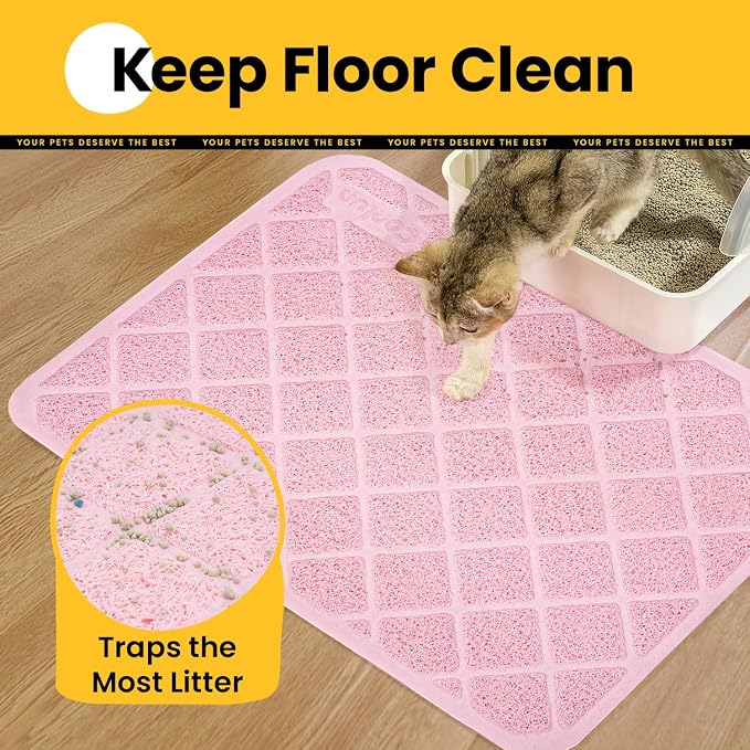Conlun Cat Litter Mat Litter Trapping Mat, 24" x 17" Premium Durable PVC Grid Mesh with Scatter Control, Non-slip, Less Waste Cat Litter Box Mat, Pink - Image 3