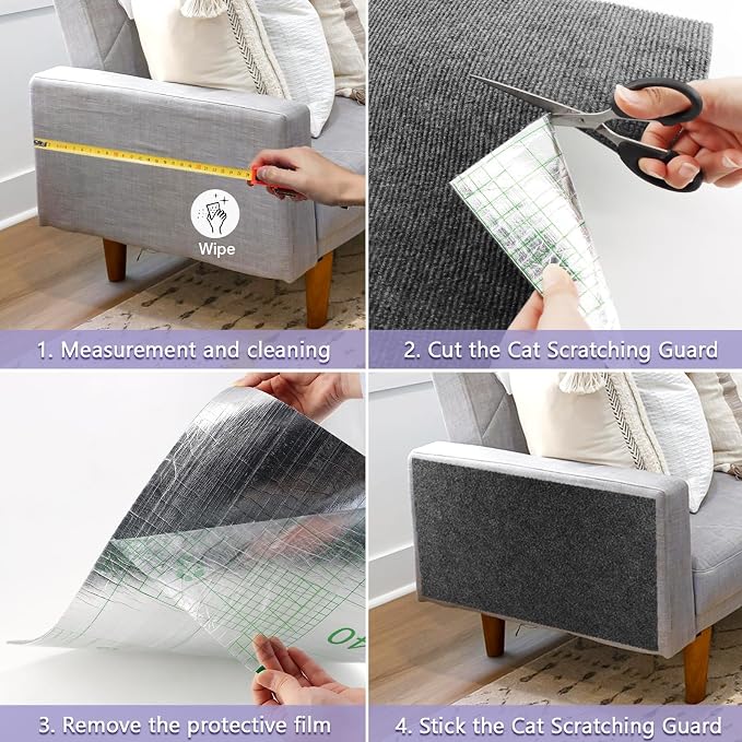 Cat Scratch Furniture Protector for Couch, Wall & Door Guard, Trimmable Self-Adhesive Scratch Pad, DIY Climbing Mat, Deterrent, Scratching Post Replacement (118''x15.8'', Gray) - Image 5