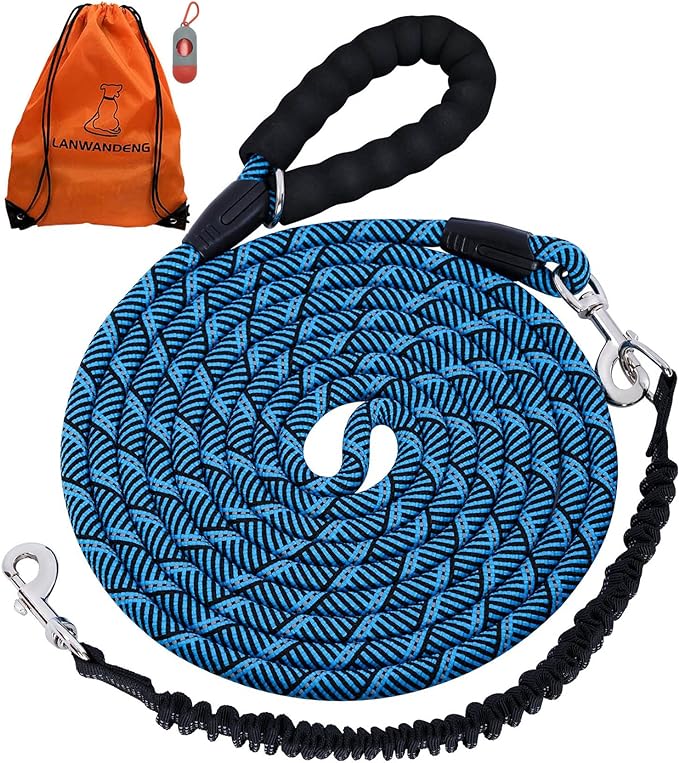 Long Dog Leash with Reflective Threads 15FT 20FT 30FT 50FT,Heavy Duty Bungee Dog Leashes for Small Medium Large Breed Dogs,Shock Absorbing Training Leash for Walking,Hunting,Camping&Yard by Lanwandeng