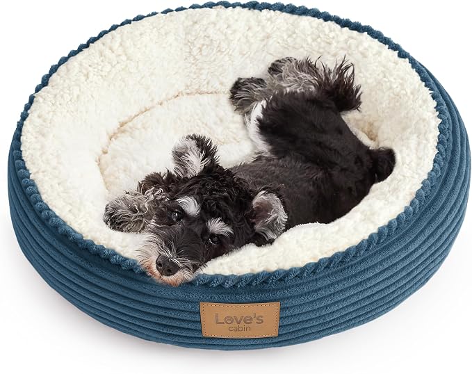 Love's cabin Round Donut Cat and Dog Cushion Bed, 24in Pet Bed for Small or Medium Dogs, Anti-Slip & Water-Resistant Bottom, Soft Durable Fabric Pet Beds, Washable Calming Cat Bed Dusty Blue by Lovescabin
