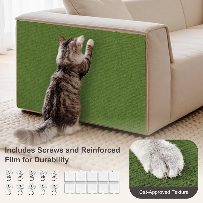 Cat Scratcher, 39.7x15.7” Cat Scratch Furniture Protector | Trimmable, No-Shedding Cat Scratch Pad with Self-Adhesive Backing for Climbing, Protects Walls, Carpet and Couch, Green - Image 4
