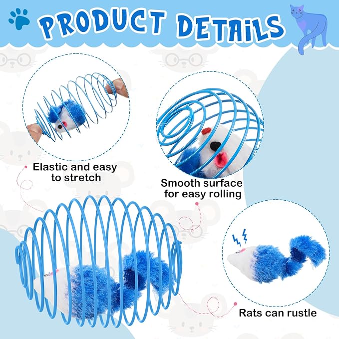 Jecery 5 Pcs Cat Toys Spring,Mouse,Blue White | Interactive Metal Cat Toy, Stretchable Rolling Ball, for Indoor Cats, Colorful Playful Coils, Kitten Pet Supplies - Image 3