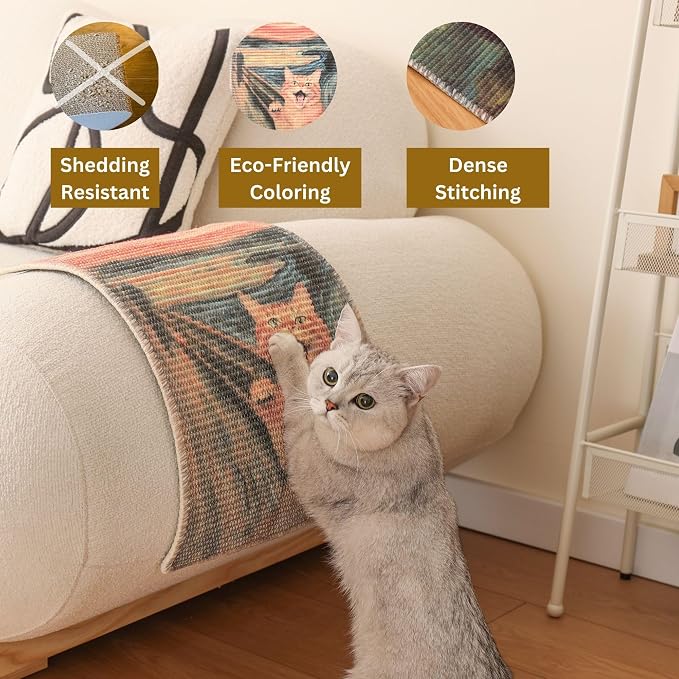 Sisal Cat Scratcher Post Mat (Use on Wall, Couch and Carpet), Durable and Shedding-Resistant Cat Scratching Surface - 21.7x13 inch with Adhesives and Twist Pins (Scream) - Image 2