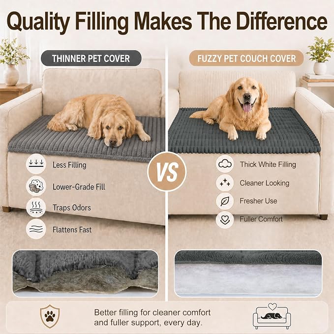 decorUhome Couch Cover for Dogs, Non Slip Fuzzy Thick Pet Sofa Protector | Pet Friendly, Soft Plush Fabric, Machine Washable, Fits Armrests, Single Seats & Backrest Cushions, Dark Grey, 27.6" x 27.6" - Image 6