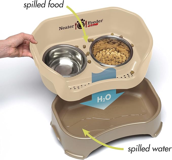 Neater Pet Brands Neater Feeder Deluxe Mess Proof Cat Bowls Elevated, Made in USA, No Spill Raised Bowls for Indoor Cats, Stainless Steel Food and Water Bowl Set, Pet Dish Feeding Station, Cappuccino - Image 3