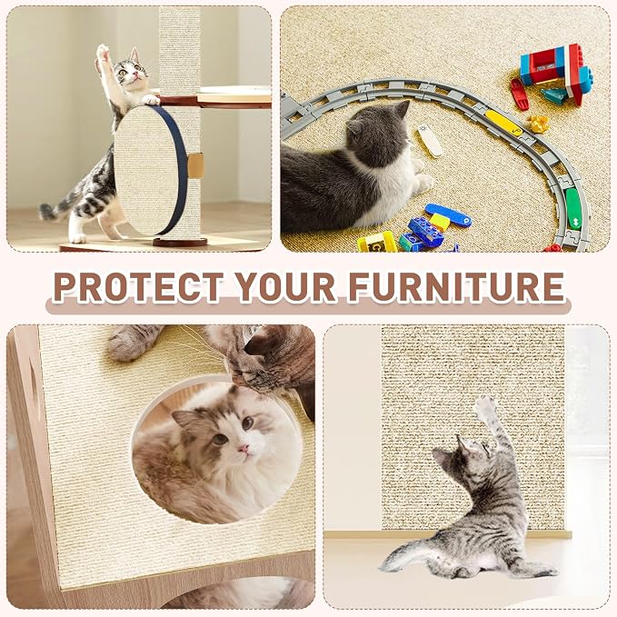 Cat Scratch Furniture Protector for Couch, Wall & Door Guard, Trimmable Self-Adhesive Scratch Pad, DIY Climbing Mat, Deterrent, Scratching Post Replacement (118''x15.8'', Khaki) - Image 6