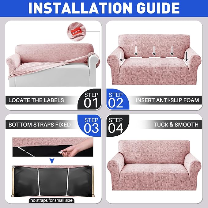 YEMYHOM 1 Piece Stretch Chair Sofa Slipcovers Couch Covers for 1 Seat, Jacquard Armchair Covers with Non-Slip Elastic Bottom, Thickened Furniture Protector for Dogs Pets kids (Small, Pink） - Image 8