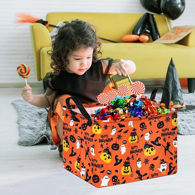 Halloween Pumpkin Ghost Storage Basket, Black Cat Spider Toy Organizer - Image 3