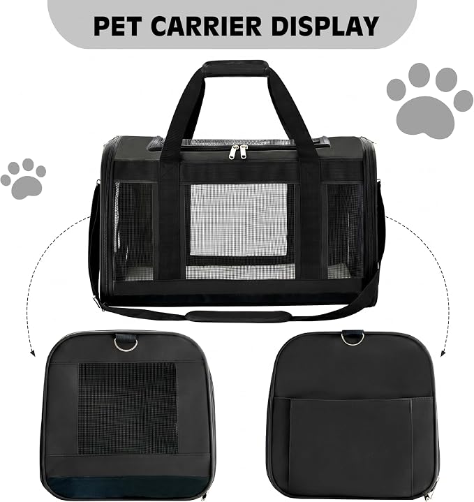 Extra-Large Cat Carrier, Soft-Sided Collapsible Pet Carrier up to 22 lbs | Dog Carrier with Breathable Mesh, Spacious Interior for Big/Medium Cats and Small Dogs, Car Travel Vet Visit - Image 5