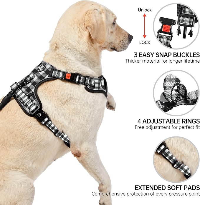 NESTROAD No Pull Dog Harness with Leash, Reflective No Choke Pet Vest Harness,Adjustable Soft Padded Dog Harness with Easy Control Handle for Medium Dogs(Checkered Black,Medium) - Image 4