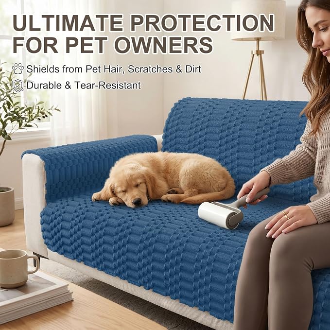 Smiry Waterproof Couch Covers for Dogs Washable, Non Slip Pet Sofa Cover | Plush Scratch Resistant Flannel Furniture Protector for Dogs, Navy, 36" x 47" - Image 6