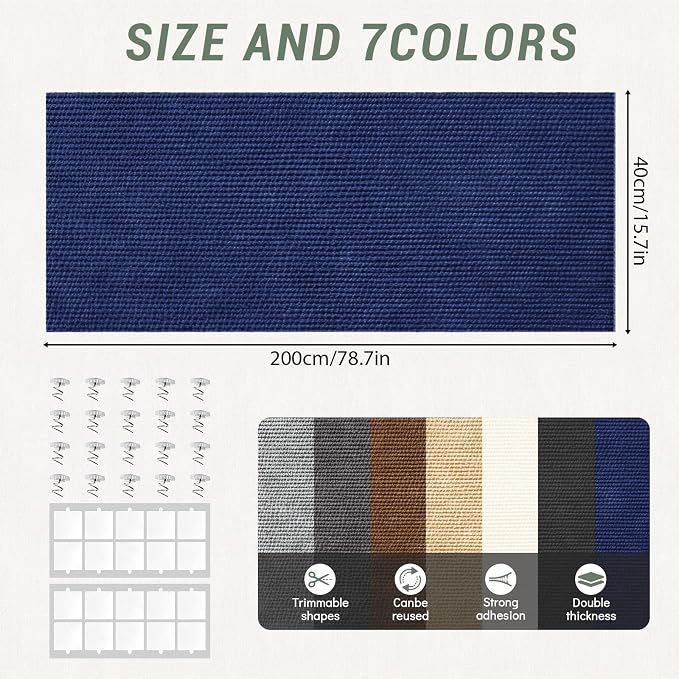 Cat Scratch Couch Protector, 78.7"x15.8" Self-Adhesive Furniture Protector | DIY Couch & Wall Shield Carpet, Trimmable Anti Scratch Mat for Indoor Sofa Bed Door Guard, Heavy Duty, Navy - Image 3