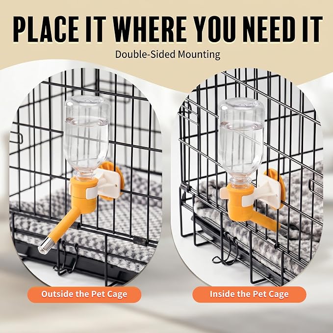 Choco Nose Patented No-Drip Dog Water Bottle/Feeder for Dogs/Cats and Other Small-Medium Sized Animals - for Cages, Crates or Wall Mount. 10.2 Oz. Mess Free Leak-Proof Nozzle 16mm, Orange (C590) - Image 7