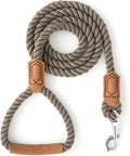 Mile High Life Dog Leash Braided Cotton Rope w/Leather-Wrapped Ends/Handle | Rust-proof 360° swivel clasp, Heavy-duty for medium/large breeds. Great for weddings, daily walks (6 FT, 1/2", Black) by MileHighLife