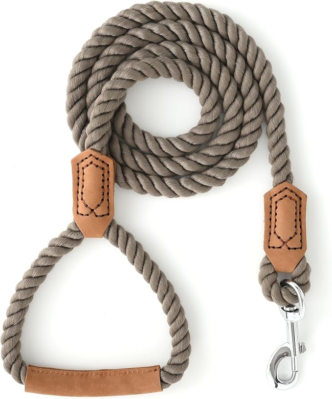 Mile High Life Dog Leash Braided Cotton Rope w/Leather-Wrapped Ends/Handle | Rust-proof 360° swivel clasp, Heavy-duty for medium/large breeds. Great for weddings, daily walks (6 FT, 1/2", Black) by MileHighLife