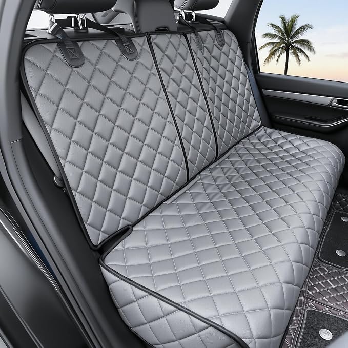 Dog Car Seat Cover for Back Seat,Leather Back Seat Cove,Stnd | Grey,PU,Waterproof,Nonslip,Anti-Scratch,Rear Dog Seat Covers Fit Middle Armrest for Most Vehicles,SUVs,Sedans by Unknown