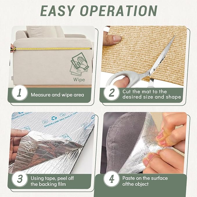 78.7x15.8In Cat Scratch Mat for Couch, Anti Scratch Furniture Protector | Thickened Guard Carpet, Trimmable Cat Climbing Pad Tree Replacement, from Claws for Sofa Corner Door Protector (Khaki) - Image 5