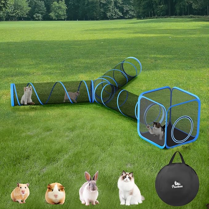 Pawaboo Cat Enclosures, Mesh Cat Tunnel, Light Blue + Black | Playhouse, Free Carry Bag, For Multiple Cats and Small Animals by Pawaboo